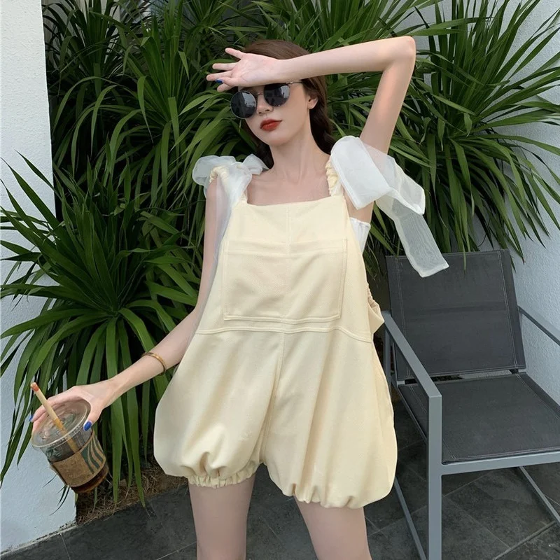 Women Summer Sleeveless Spaghetti Strap Rompers Loose Harajuku Pumpkin Playsuits Casual Sweet Kawaii Jumpsuit |