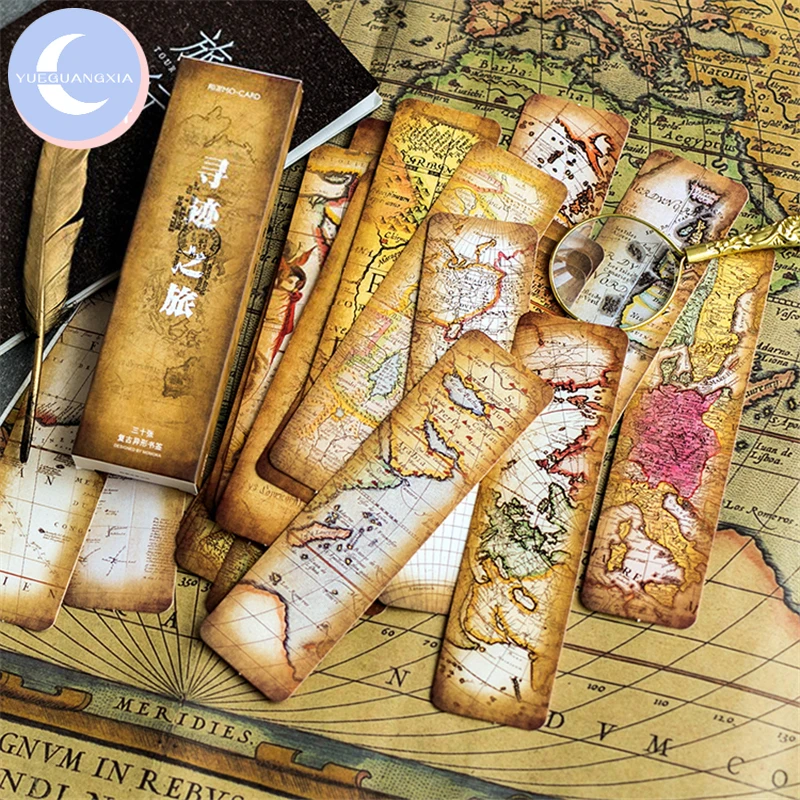 

30Pcs Creative Retro Bookmark Travel Map DIY Decorative Bookmarks mark Page Stationery Student Office Supplies