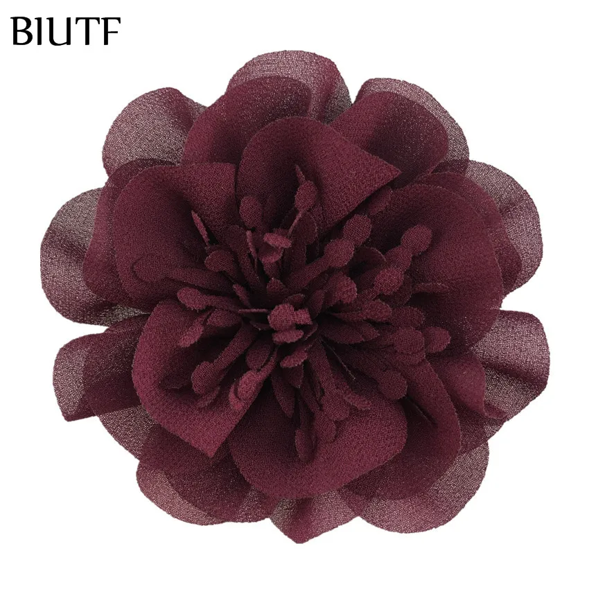 5pcs/lot 3.6'' Chiffon Flower with Stamen 9cm Bright color Headwear Flower Kids Lovely Hair Accessories TH298 - Цвет: 6-wine red