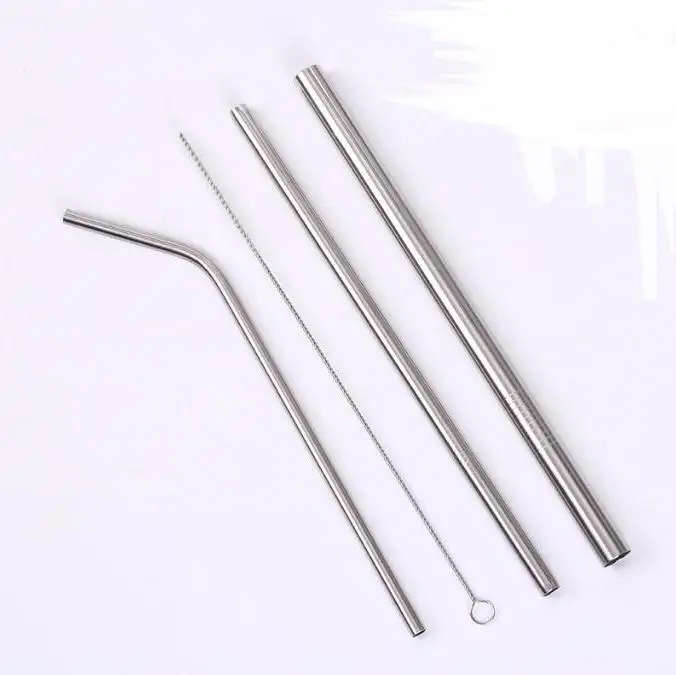 

Family Set of 3pc Stainless Steel Drinking Straws Reusable Metal Straws+1 Pc Cleaner Brush with Pouch Bag 250sets/lot Wholesale