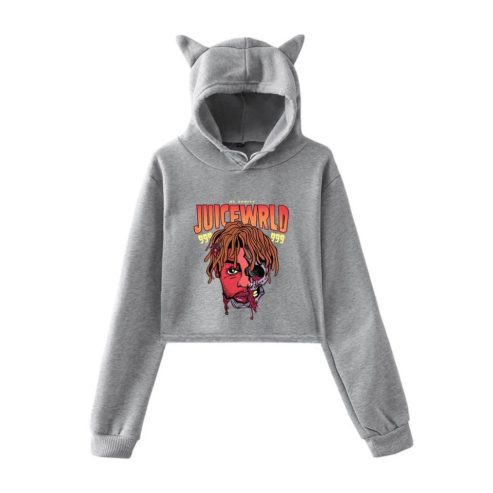 

Printed hoodie spring and autumn fashion casual sweatshirt fashion cat ears crop midriff hoodie pullover female fashion hoodie