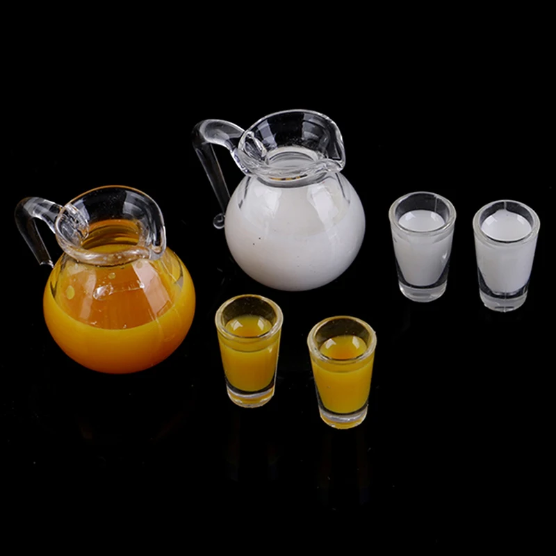 

3pcs 1/12 Dollhouse Miniature Accessories Mini Juice Jug Cup Set Simulation Drink Milk Model Toys for Doll House Decoration