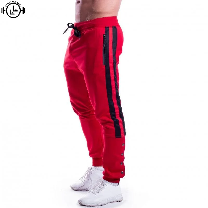 Спортивные мужские спортивные штаны с черными полосками, мужские спортивные штаны для бега, хлопковые брюки для фитнеса, джоггеры на молнии, карманы, брюки