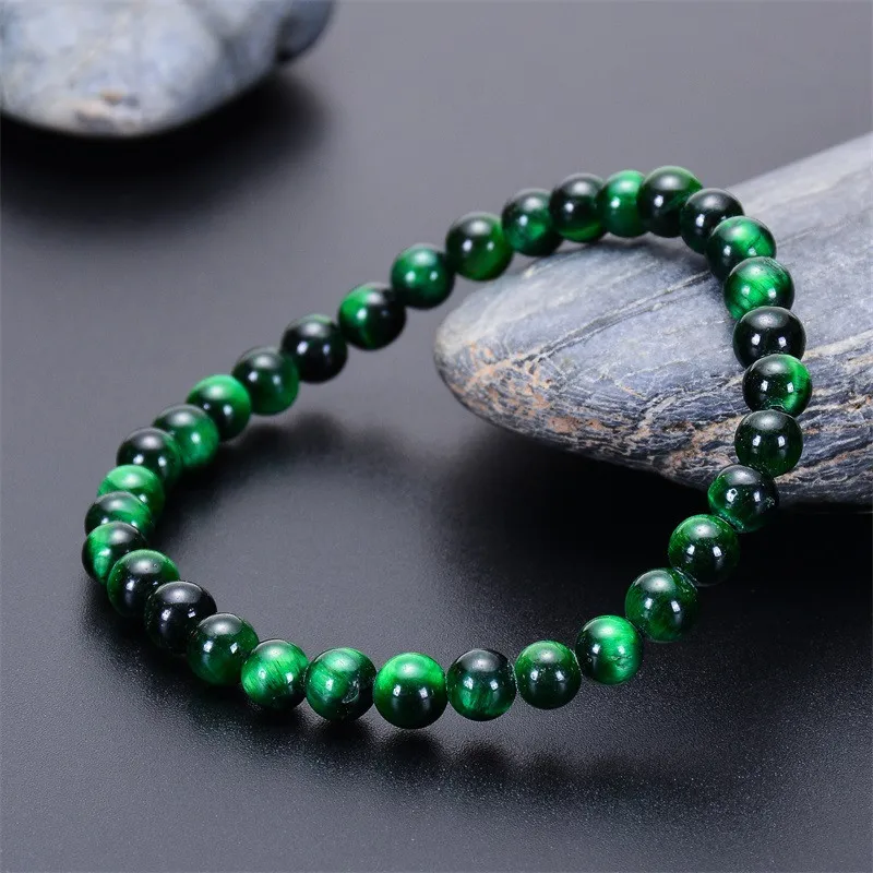 green tiger (6mm) 6 8 10 мм зеленые браслеты с тигровым глазом для женщин и мужчин натуральный ювелирный камень тигровый глаз с бусинами эластичный веревочный браслет с розами hombre - Окраска металла: green tiger (6mm)