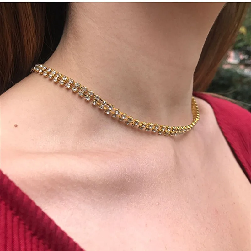 Оптовая продажа двойное ожерелье Стразы 10 цветов блестящие ювелирные изделия