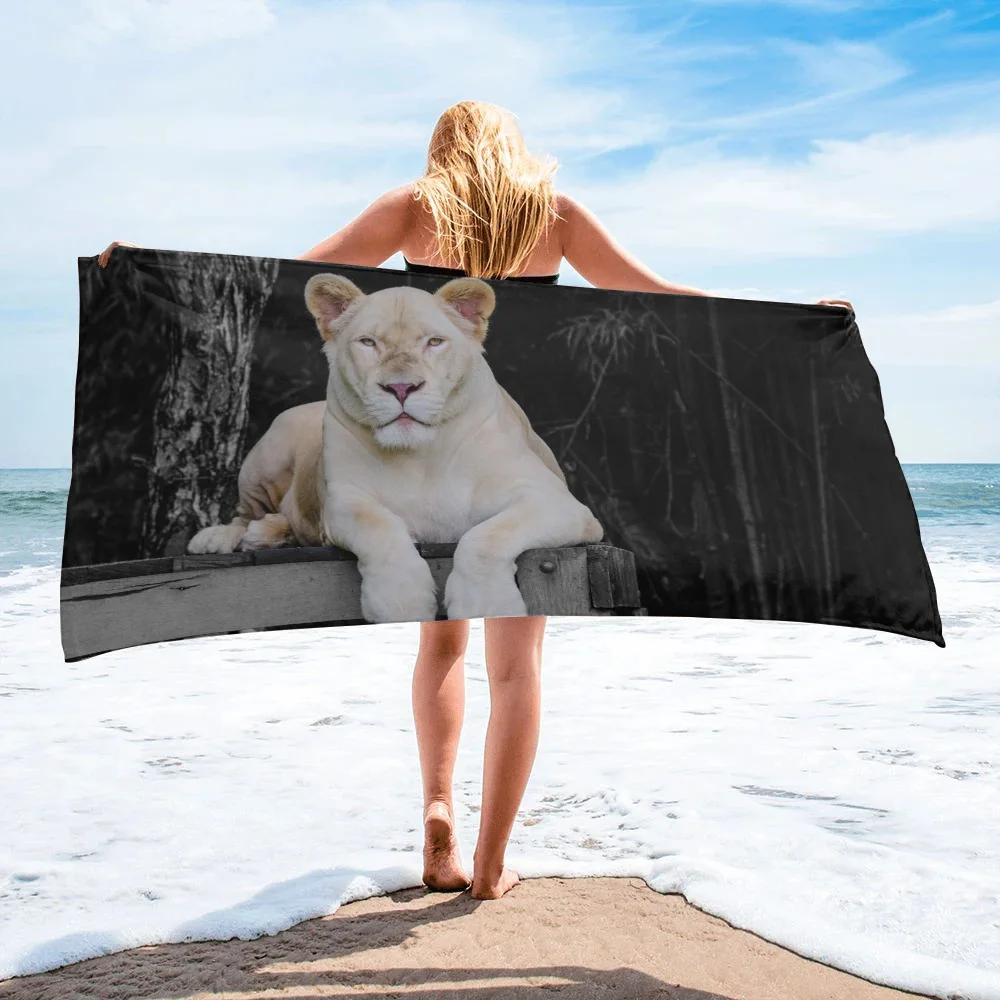 Animal World White Lion Beach Towel Luxury Quick-dry Microfiber Bathroom Bath Towels Yoga Mat Picnic Blanket | Дом и сад