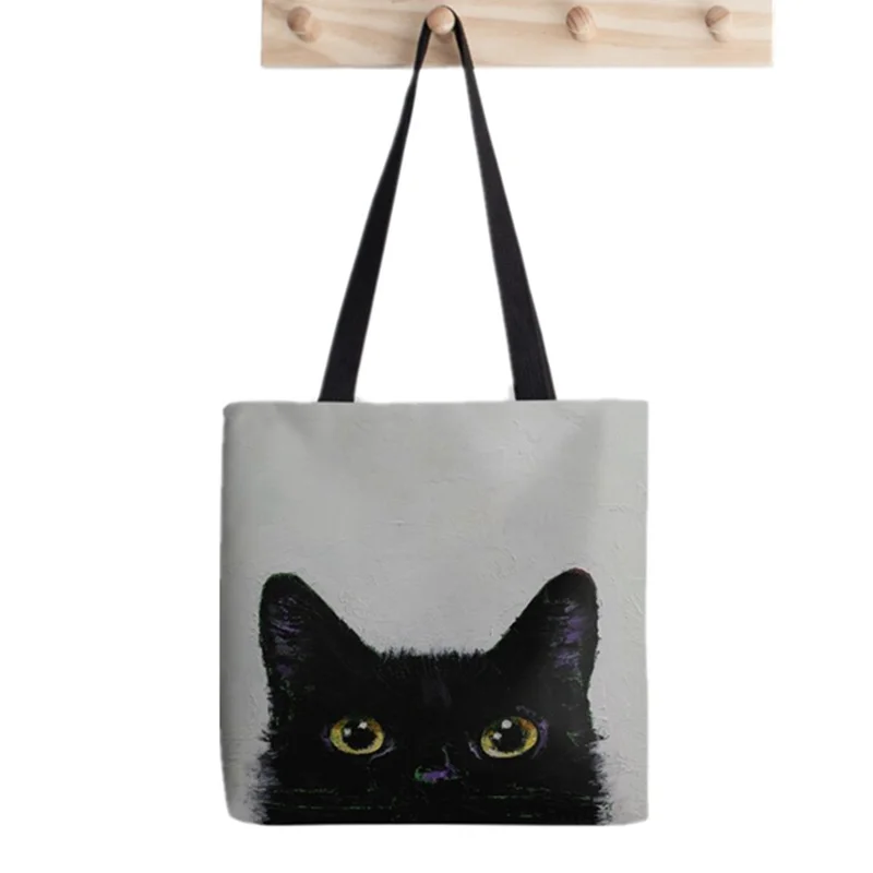 

Women Shopper bag Black Cat pattern Printed Kawaii Bag Harajuku Shopping Canvas Shopper Bag girl handbag Tote Shoulder Lady Bag