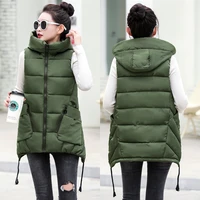 autumn women vest coat 2020 cotton sleeveless vest lace solid hooded coats korean casual winter long female vest 5xl