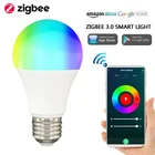 Умная Светодиодная лампа Zigbee 3,0, 9 Вт, RGBW, E27 светильник работает с приложением Alexa Google Home