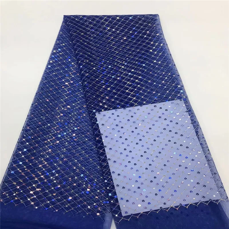 

African Lace Fabric 2020 Silver High Quality Lace Royal Blue Nigerian Lace Fabrics for Women French sequins 3D Lace Fabric