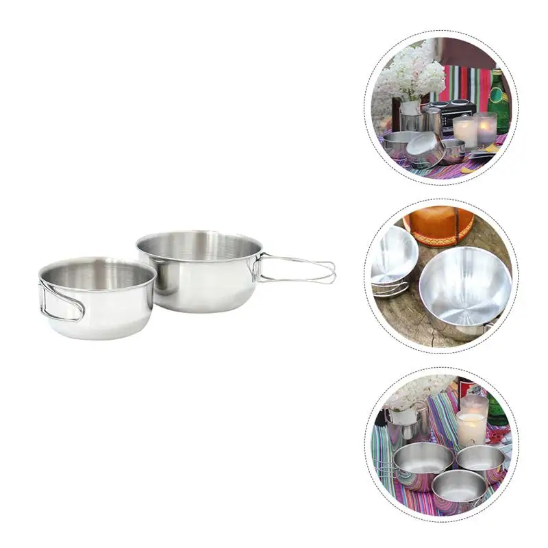 

2pcs Folding Bowls Convenient Foldable Handle Portable Camping Cutlery Camping Bowls
