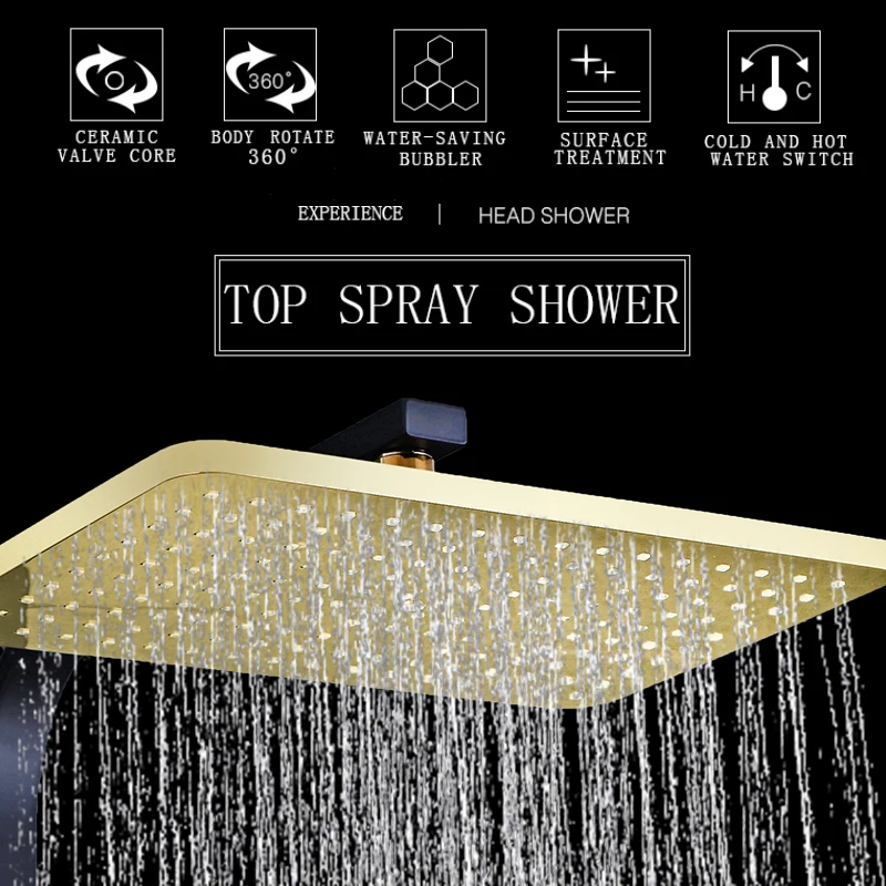 Набор для душа в ванную комнату золотистый термостатический стабилизатор