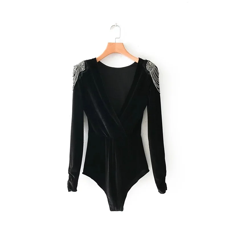 Фитнес повседневное женское боди сплошной длинный рукав комбинезоны больших