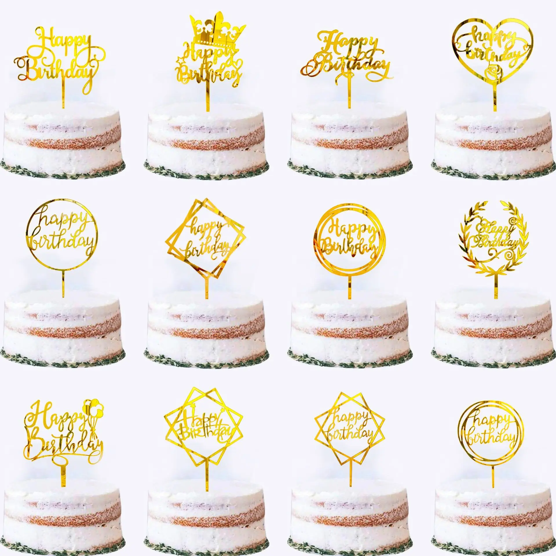 

Rose Gold Happy Birthday Cake Topper Double-Sided Mirror Acrylic Gold Cupcake Toppers Happy Birthday Party Supplies Cake Decor
