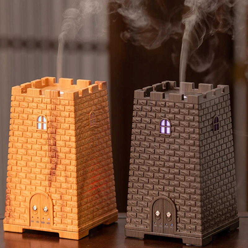 

Electric Aromatherapy Humidifier Diffuser Wood Grain Colorful Night light Tower Theme For Home Room Restaurant Usb Aroma Machine