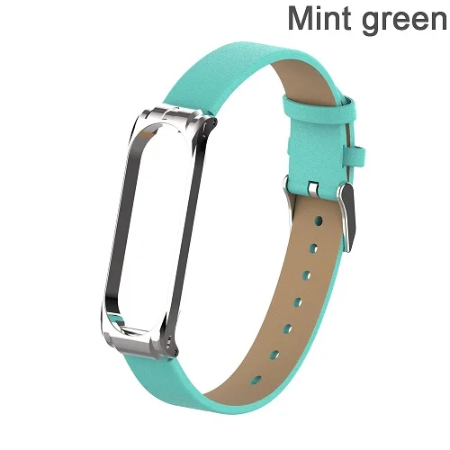 mint green 1 шт. модный браслет из искусственной кожи для Xiaomi mi 3 4 ремешок для часов браслет на запястье mi Band замена Силиконовой Металлической Рамки - Цвет: mint green