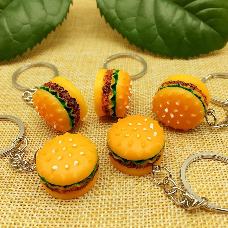 

New Simulation Hamburger Key Chain Cute Resin Food Hamburger Pendant Bag Charm Food Bags Car Key Ring Lovely Keychain