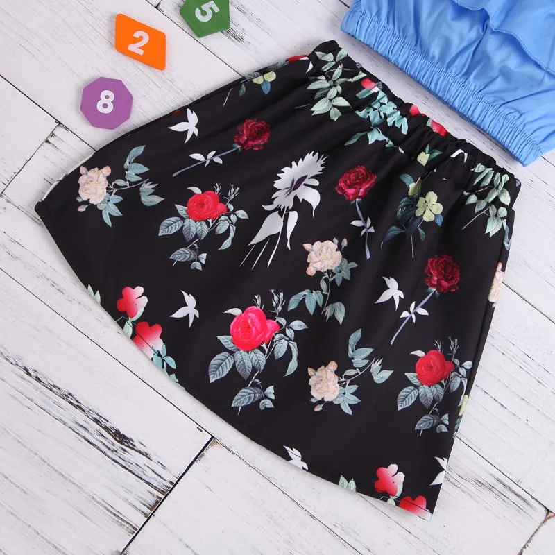 Комплект одежды для маленьких девочек летняя новая синяя рубашка с оборками +