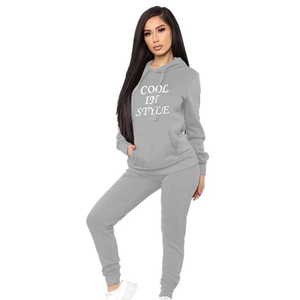 2019 осень зима новый большой размер спортивный костюм женский с буквенным принтом