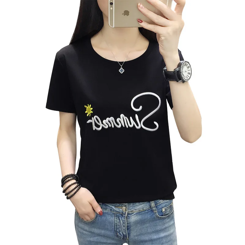 Летняя футболка с вышитыми буквами Футболка принтом Повседневная тонкая в стиле