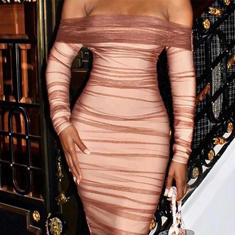 Женское Сетчатое платье с длинным рукавом и открытой спиной элегантное Клубное