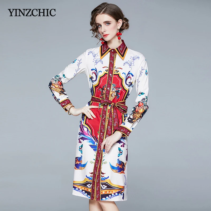 

New 2021 Spring Woman Mid Dress Turn-down Collar Female Casaul Shirt Skrit Single Breasted Woman Knee-length Vestidos Straight