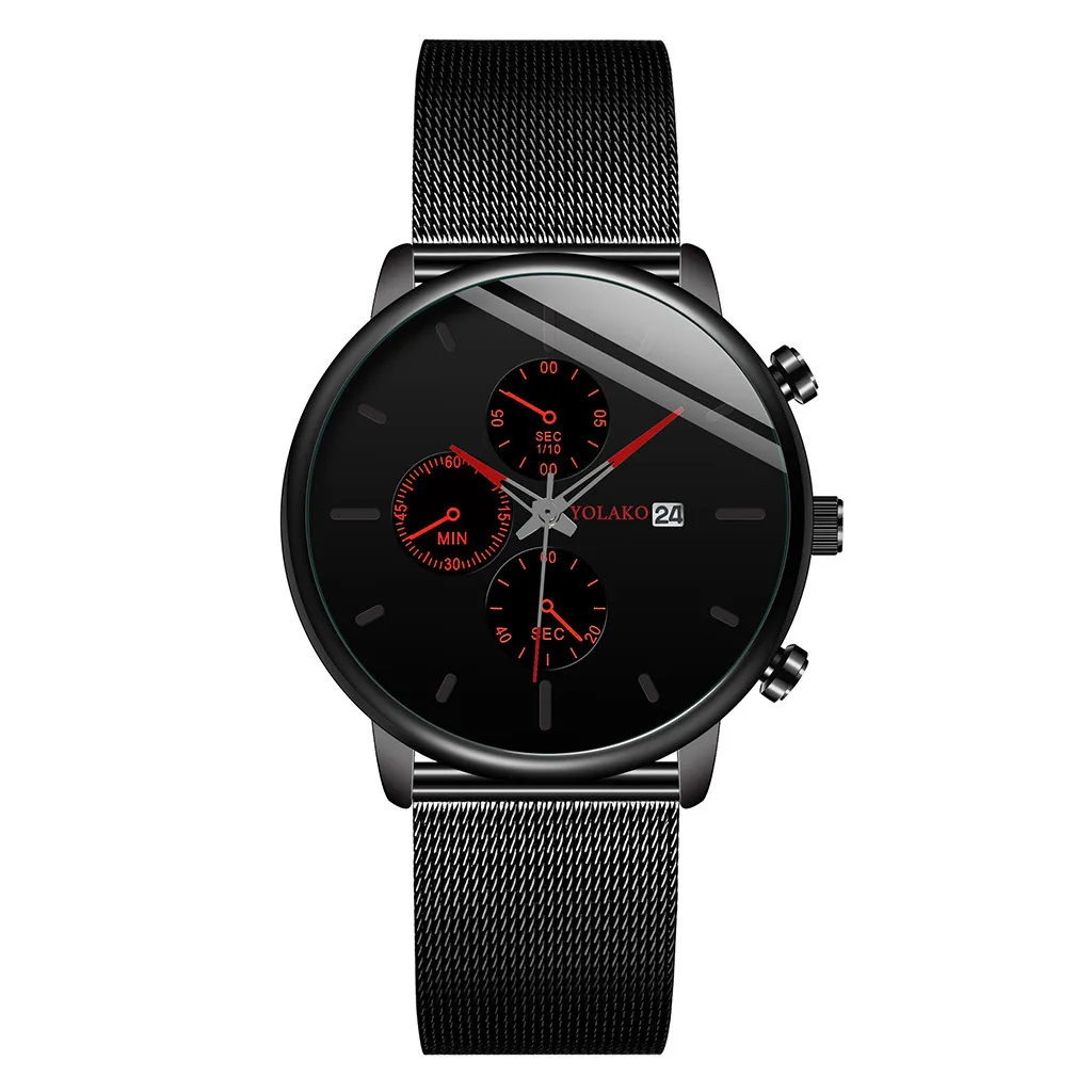 

Men's Net With Color Pointer Colorful Scale Watch Fashion Watch Stainless Black dial steel strap montre connecte homme F5