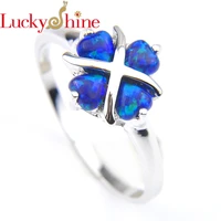 luckyshine new silver plated jewelry heart shaped for women blue opal rings fashion jewelry rings