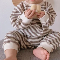 milancel 2021 autumn baby clothes striped rompers waffle girls jumpsuit fashion outfit