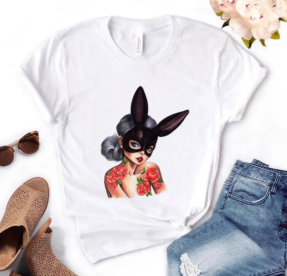 Женские футболки с принтом в виде маски кролика для девушек повседневные