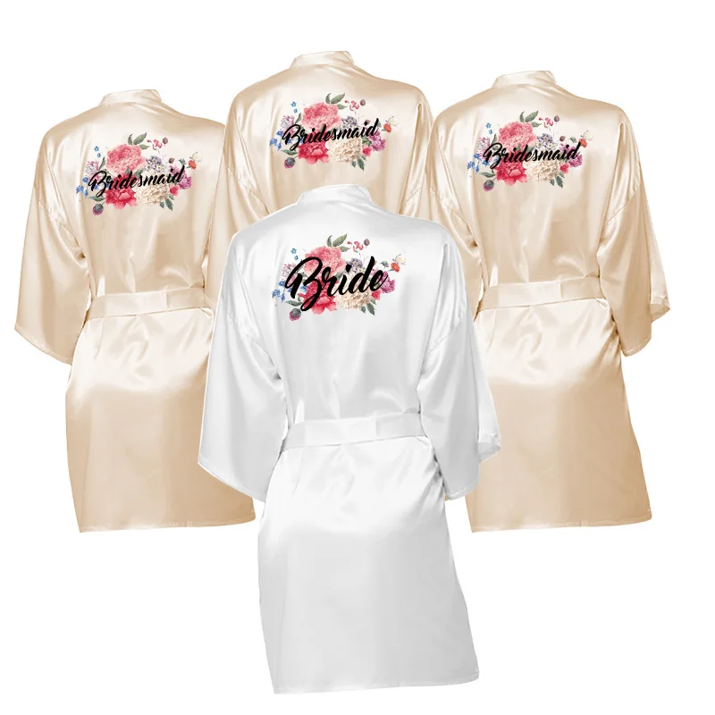 Bridesmaid Robes Wedding Robe Bride to be Team Gifts Flower Print Bridal Proposal Engagement Gift Dressing Gown | Женская одежда