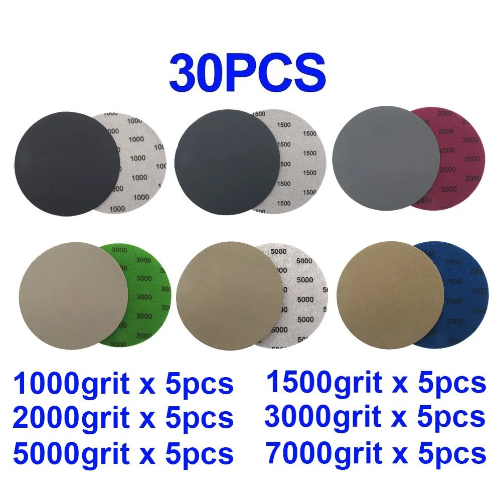 30pcs 1000/1500/2000/3000/5000/7000 Grit Sandpaper Hook&Loop Wet/Dry Waterproof Sandpaper For Glass Metal Polishing