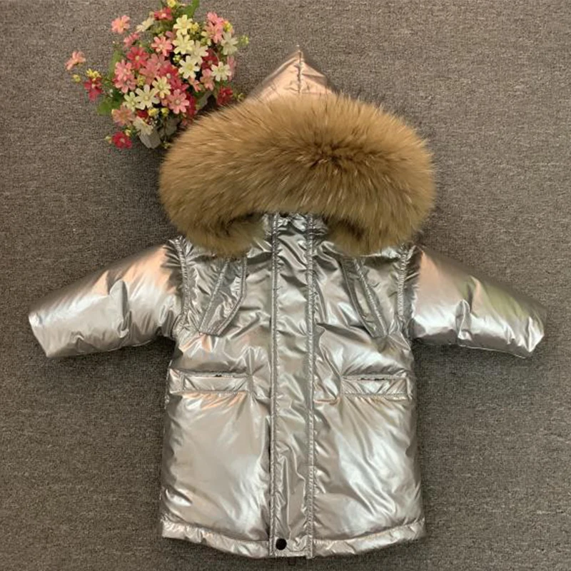 

Luxury Russian Winter Kids Down Jacket Duck Down Filling Thick Warm Boys Girls Winter Coat Outwear Large Fur Children Snowsuit