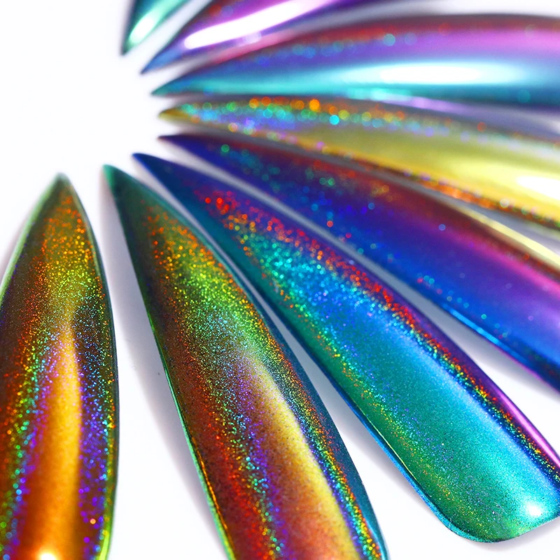 Голографическая пудра для ногтей Хамелеон с павлином зеркальный эффект Хромовый