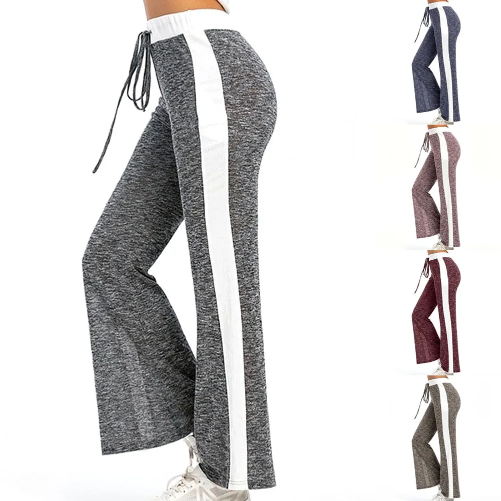 

Women Pants Loose Drawstring Trousers Solid Color Patchwork Casual Yoga Sports Pants Fashionable High Waist Long Sweatpants