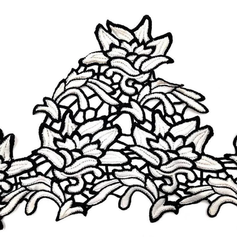 Черно-белая вышитая Цветочная кружевная горловина воротник ткань швейная