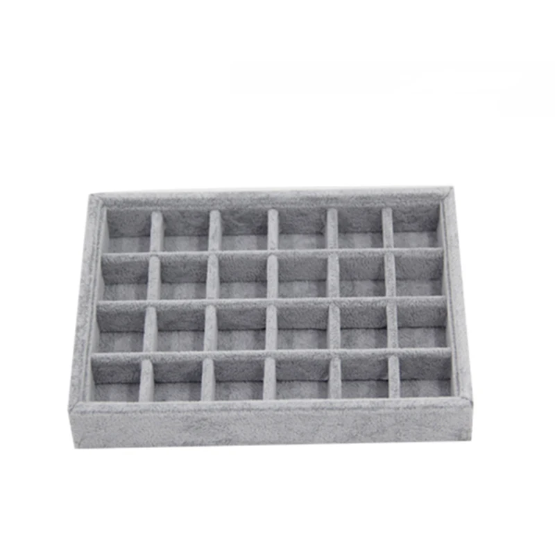 Ring Jewelry Display Tray Bracelet Chains Organizer Gray Soft Velvet Drawer Storage Case Pins Earrings Storing for Drawer Space