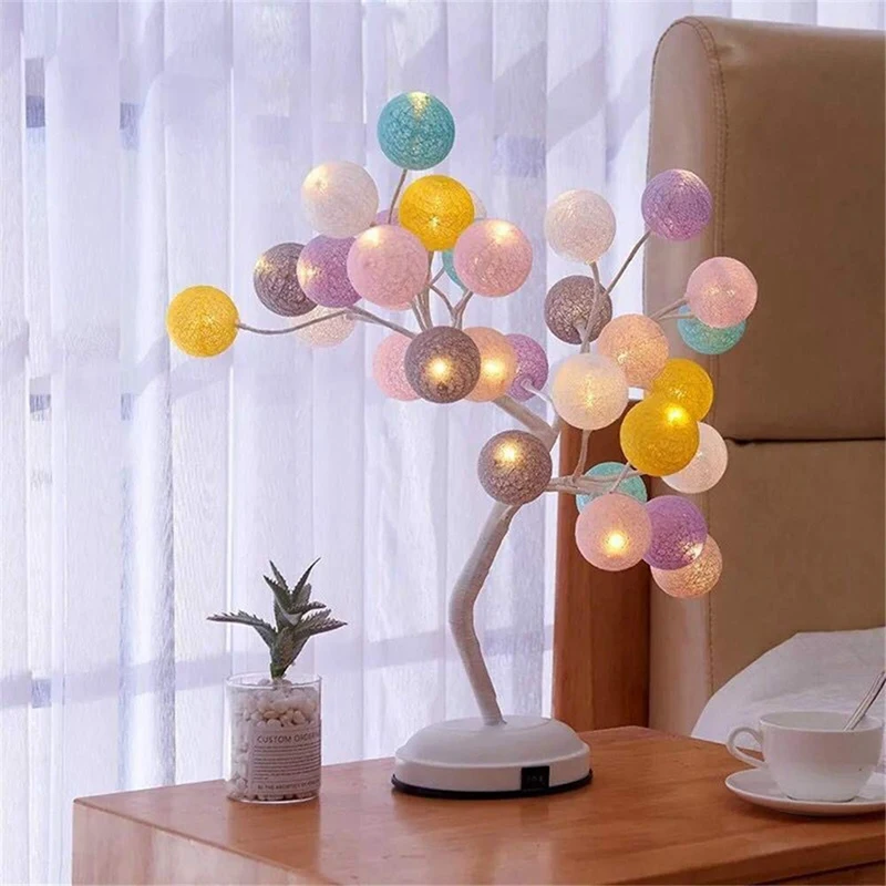 

Tree Decorations Fairy Lights Cotton Ball LED Tree Lamp Battery USB Tabletop Romantic Starry Tree Light for Home Decor