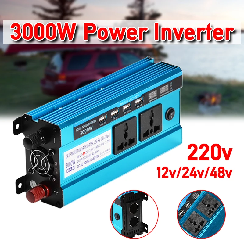 

Car Inverters DC 12V To AC 220V Power Voltage Convertor Transformer Solar Power Inverter Double LCD Display 4USB 3000W