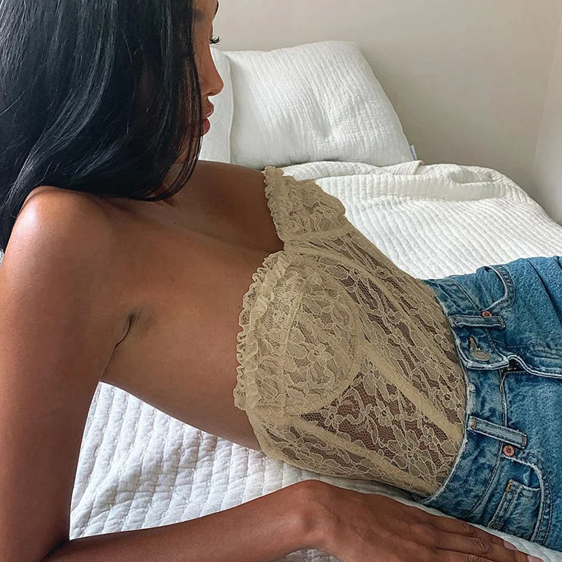 

2021 Sexy Lace Off Shoulder Top Women Elegant Party Tube Top Black Tank Tops Club Night Wear Crop Tops High Quality Top Female