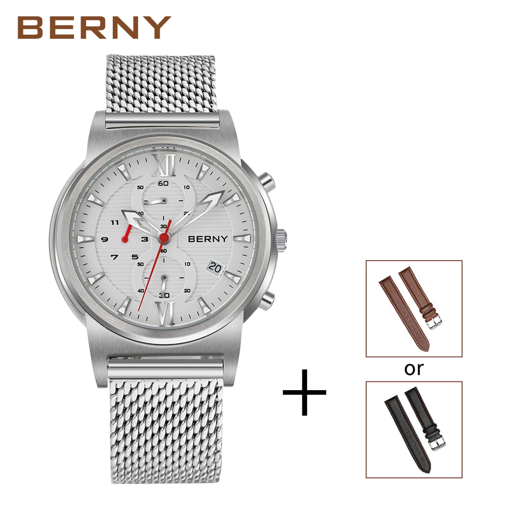 white Berny мужские часы, кварцевые мужские часы, модные, топ, люксовый бренд, Relogio Saat Montre Horloge Masculino Erkek Hombre, Япония, для мужчин, T - Цвет: white