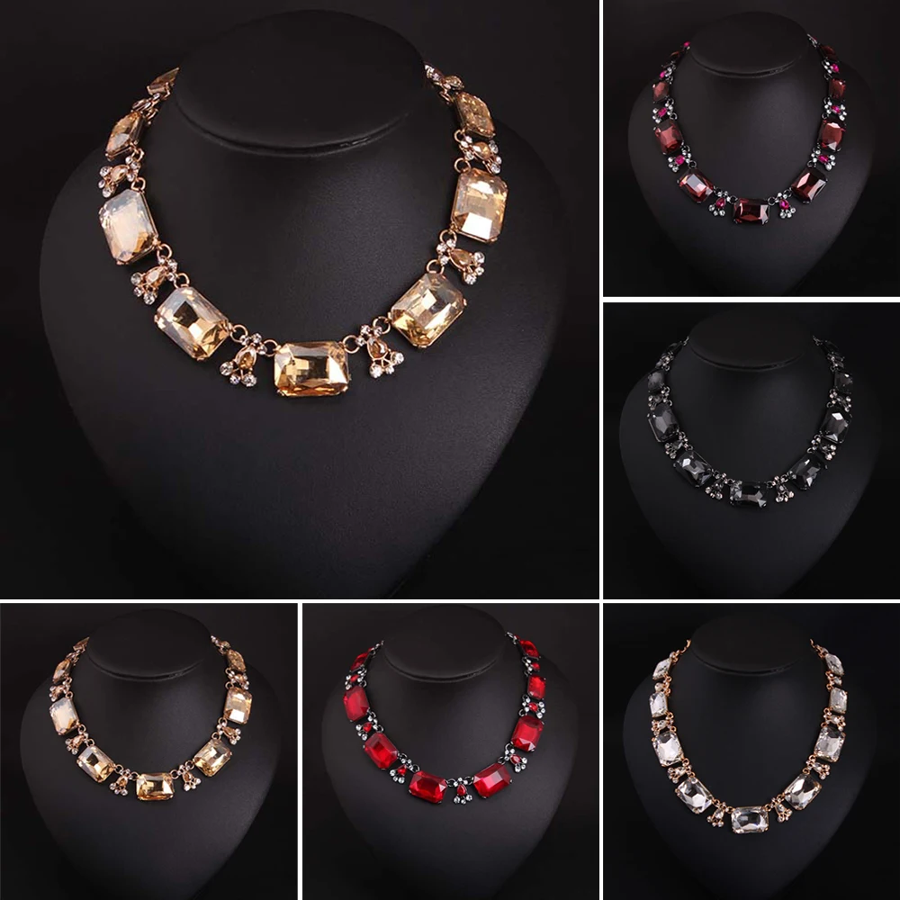 

Statement Choker Necklace 2020 Fashion Women Chunky Chain Crystal Collar Necklaces Pendants Square Gem Chokers Party Accessories