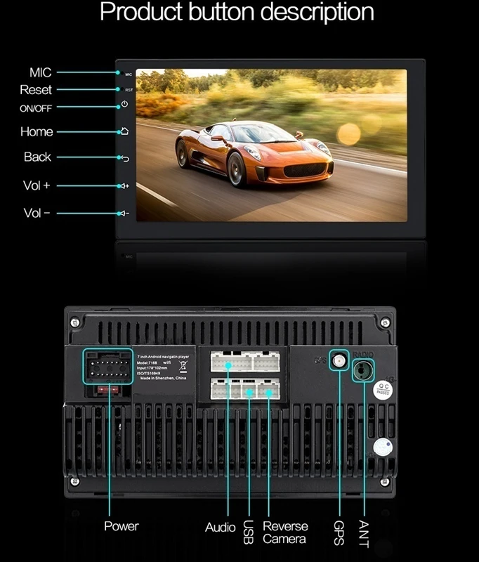 2 Din Android 8,1 gps 7 дюймов сенсорный экран-Экран MP5/MP4/MP3 плеер, Bluetooth, аудио, автомобильный стереоприемники, зеркало заднего вида Камера, FM радио, USB