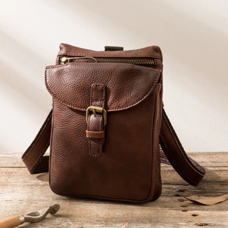 

Cowhide Multi-Function Shoulder Bag,Retro Pockets,Messenger Bag with Belt
