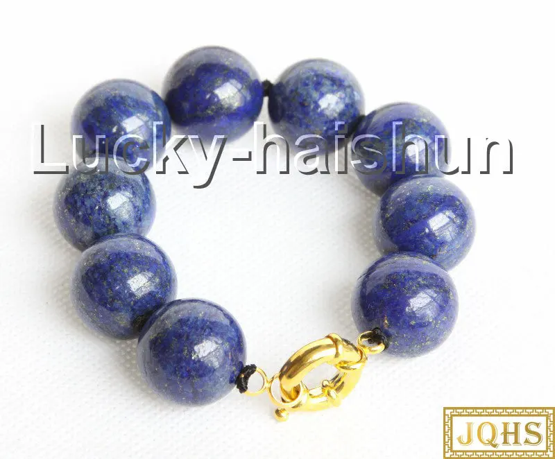 

natural 8" 20mm round lapis lazuli bracelet beads Strand knotted clasp j10988