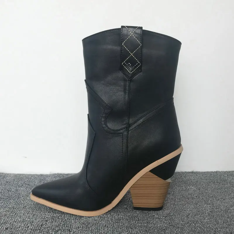 Женские ковбойские ботильоны с острым носком желтые красные черные белые или