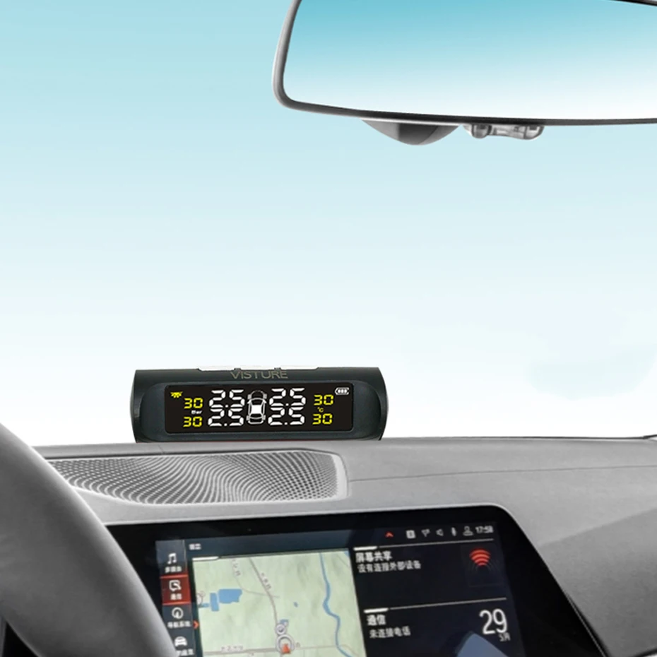 Солнечный TPMS автомобиля Охранные системы и безопасность Мониторы Системы Дисплей 4 внутренний/внешний Сенсор Температура предупреждение t01n t01c Visture