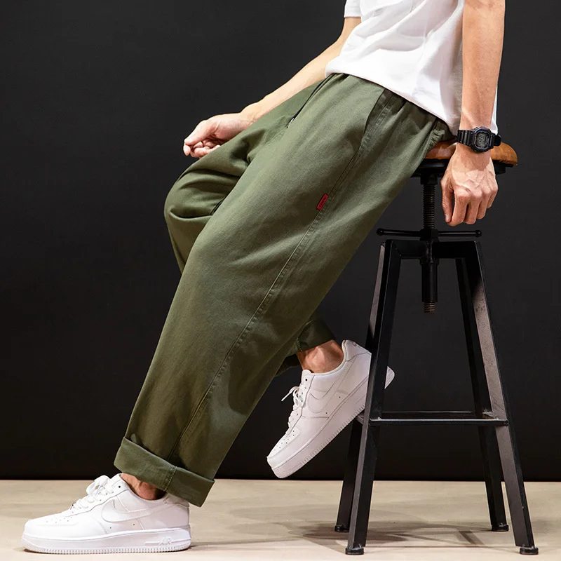

Streetwear Casual Pants Japanese Harajuku Army Green Wide-Leg Overalls Men's Straight Loose Pants Trendy Brand Fat Plus Size