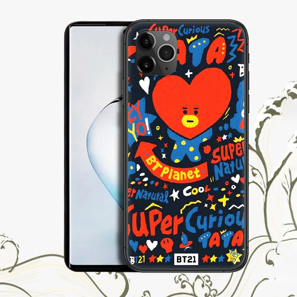 

BT21-Kpop Cartoon Iphone 4 4s 5 5S SE 5C 6 6S 7 8 Plus 11 12 Mini Pro Max X XS XR 2020 For Phone Case black Hoesjes Silicone