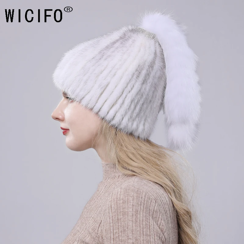 

ski caps Middle aged women in the winter mink fur women's knitted sweater hat fashionable fashion European and American style